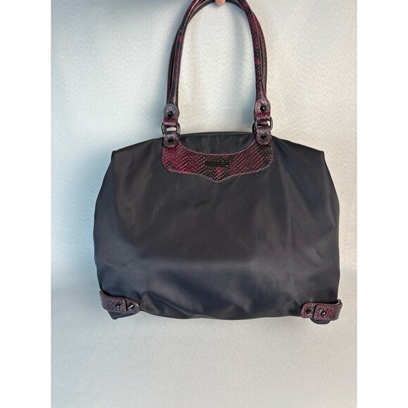 Rebecca Minkoff Purse Shoulder Bag Black Nylon Tote with Red Snakeskin & Spikes - Picture 9 of 12
